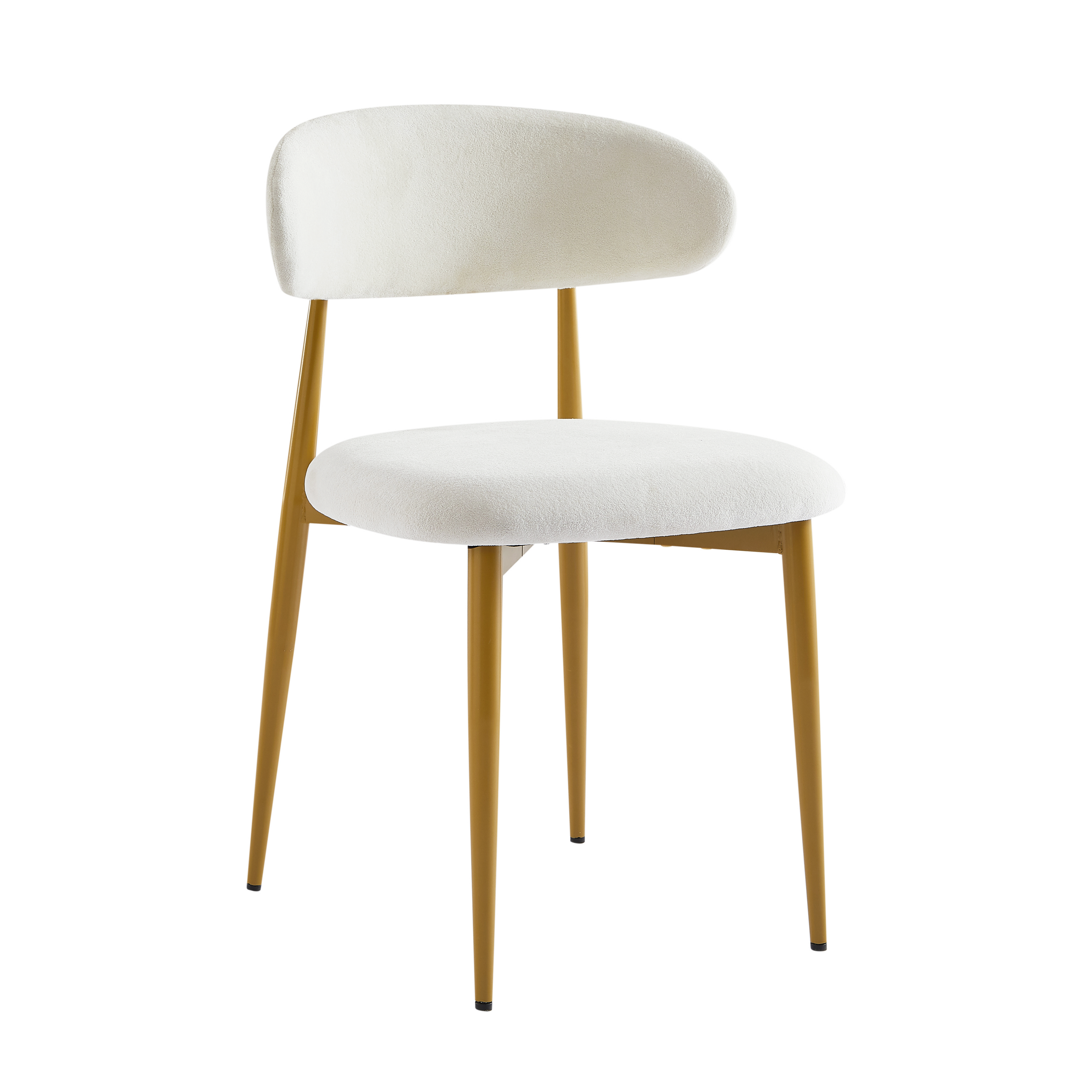 Set of 2 Modern Dining Chairs, Upholstered Kitchen Chairs with Curved Back, Metal Legs, White & Gold
