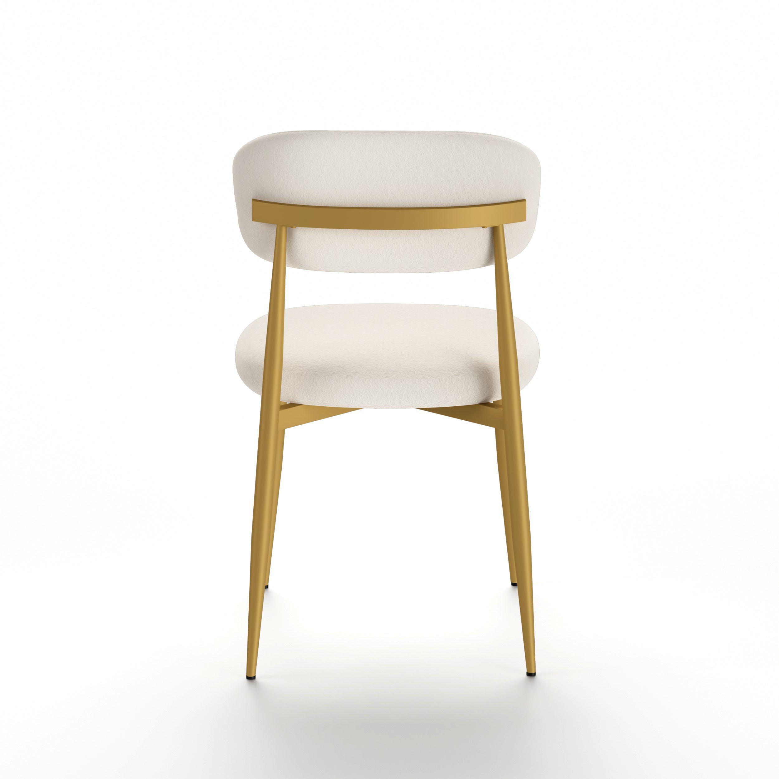 Set of 2 Modern Dining Chairs, Upholstered Kitchen Chairs with Curved Back, Metal Legs, White & Gold