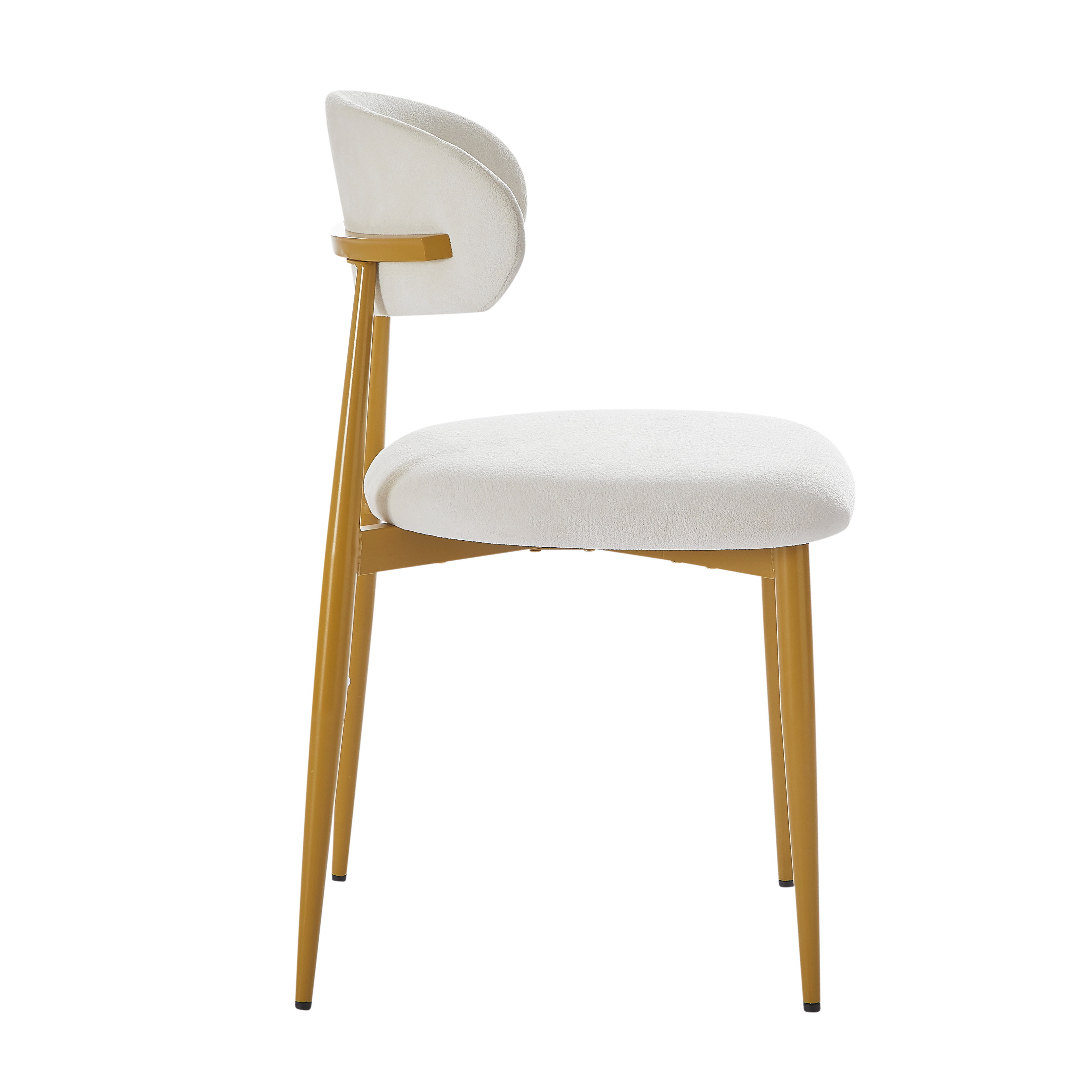 Set of 2 Modern Dining Chairs, Upholstered Kitchen Chairs with Curved Back, Metal Legs, White & Gold