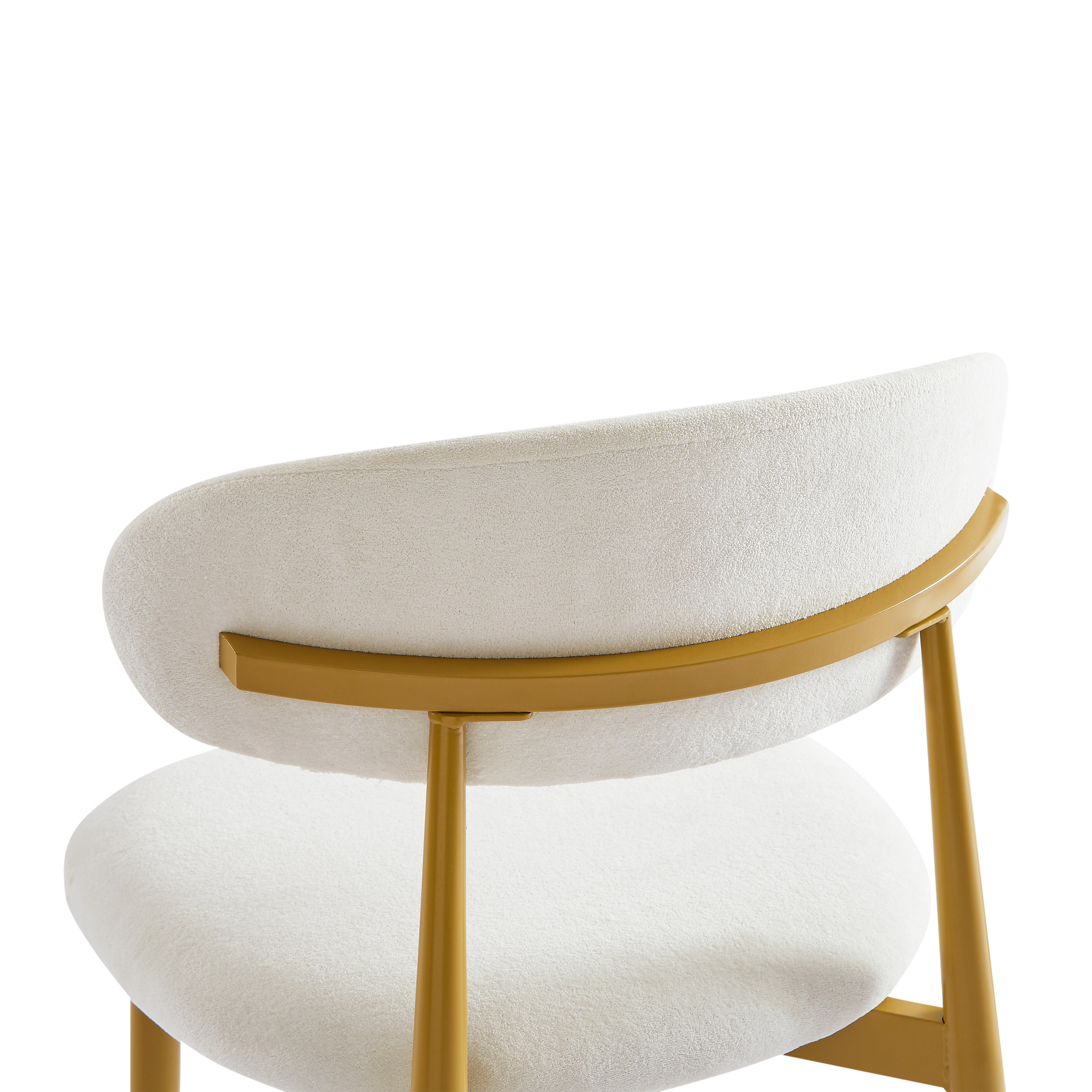 Set of 2 Modern Dining Chairs, Upholstered Kitchen Chairs with Curved Back, Metal Legs, White & Gold